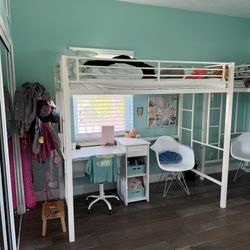 White Metal Loft Bed 