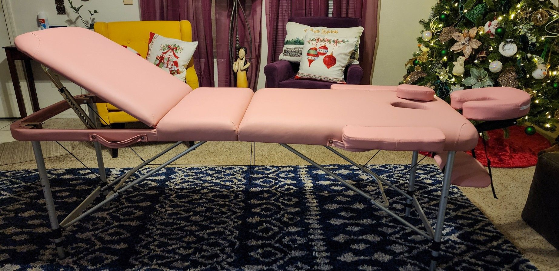 Portable Massage/Tattoo Table with adjustable legs, face cradle, & two different armrests