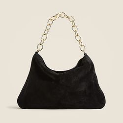 J Crew Suede Berkeley Bag in black with Gold Chain