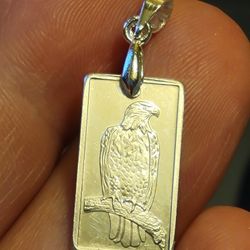 .999 Fine Silver Pendant - Purched Eagle - 2.5g - Sterling Silver Bail Connector 