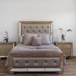 Z Gallerie Luxury Bedroom Set – Upholstered Bed & Nightstands