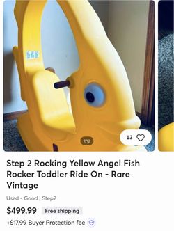 Step 2 Rocking Yellow Angel Fish Rocker Toddler Ride On - Rare Vintage
