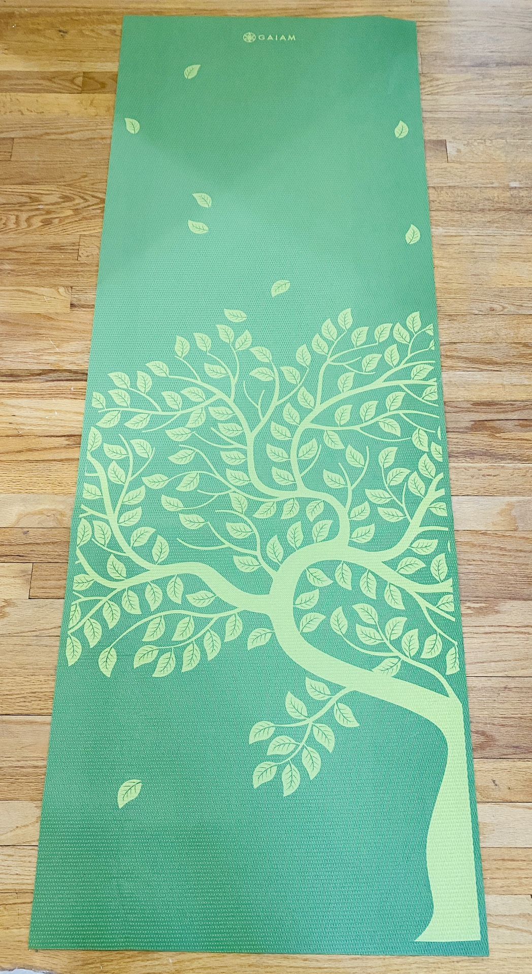 GAIAM GREEN TREE OF LIFE YOGA EXERCISE MAT REVERSIBLE NON-SLIP 24" X 68" EUC