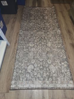 Gray Floral Distressed Area Runner Rug