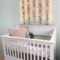 POTTERY BARN BUNDLE: 4-in-1 Convertible Crib, Toddler Bed Conversion Kit, Mattress (retail $1,600+)