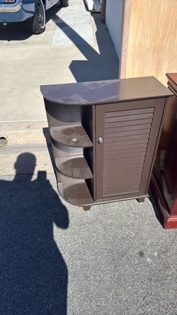 Dark Brown Wood Cabinet with Side Shelves