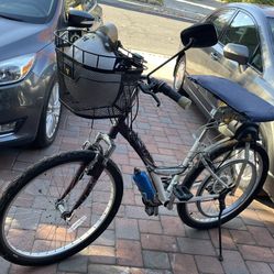 Gas Motor Powered Bike With Basket, Water Bottle, and Helmet