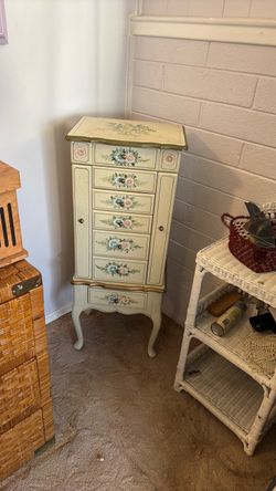 Floral Painted standing Jewelry Chest.