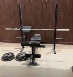 Weight Bench Set with 210lbs & Olympic 45lb Bar