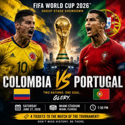 FOR SALE: 4 Together FIFA World Cup 2026™ Tickets – Colombia vs. Portugal 🇨🇴🇵🇹