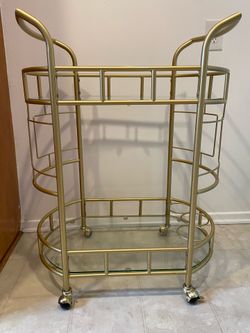 Modern Gold Glass Bar Cart with Locking Wheels