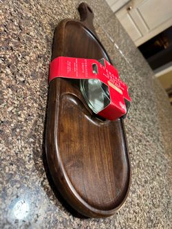 NEW Evergreen Grove Wood Charcuterie Serving Board w/ Glass Bowl
