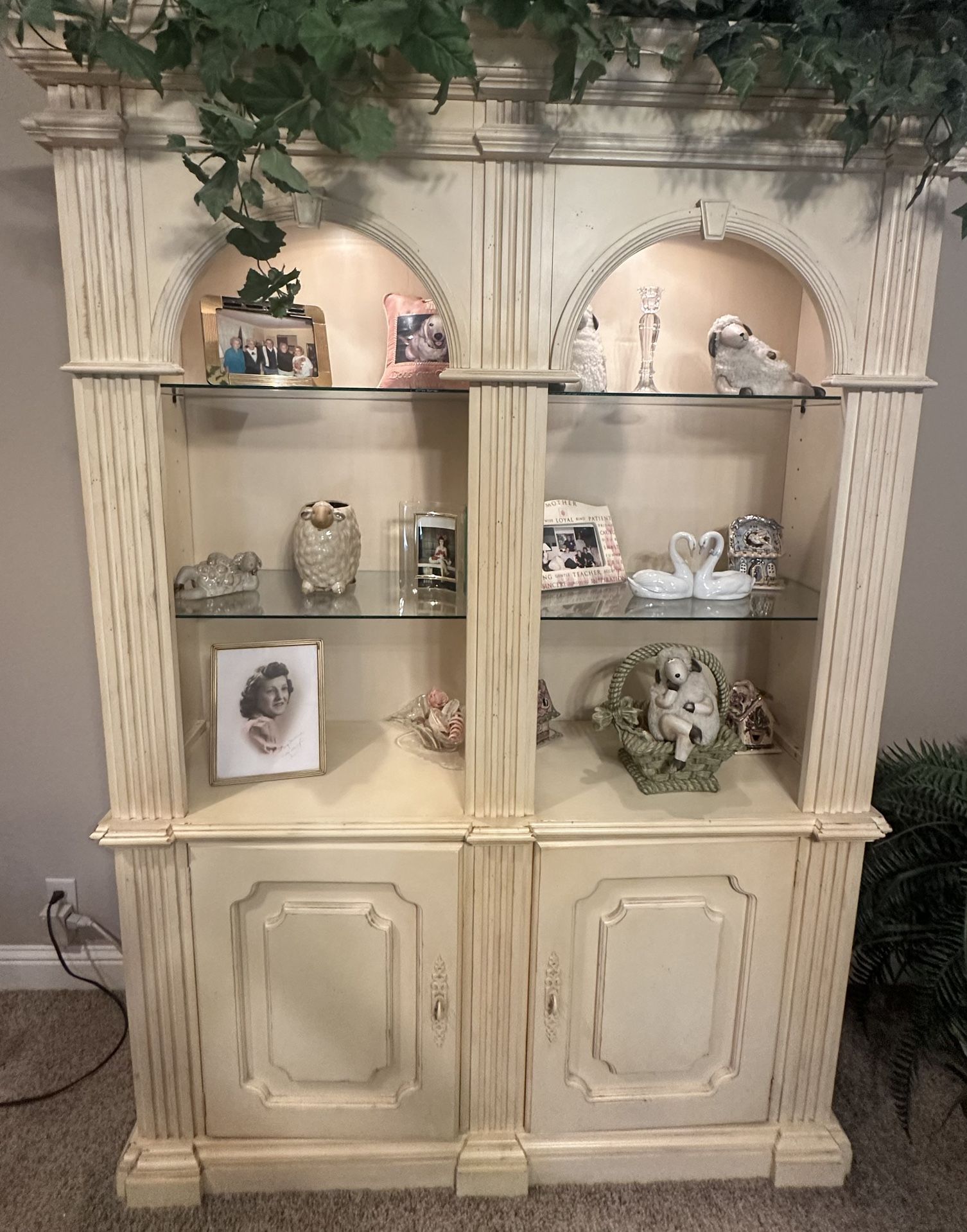 Ballard Designs Vintage Wood Display Cabinet with Lighting