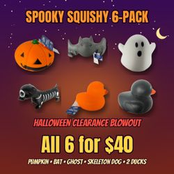 Halloween Squishy Toys 6-Pack – Pumpkin, Bat, Ghost & More