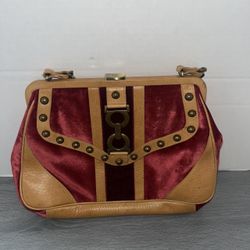 Isabella Fiore Red Velvet Leather Studded Designer Bag