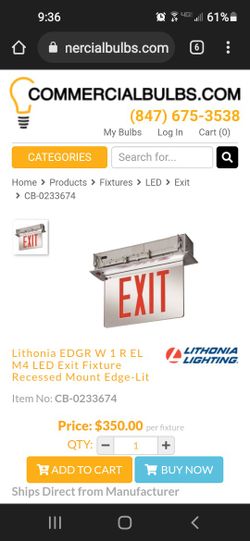 Lithonia EDGR W 1 R EL M4 LED Exit Fixture Recessed Mount Edge-Lit

