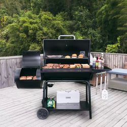 Royal Gourmet Charcoal Barrel Grill with Offset Smoker in Black New Scratch and Dent
