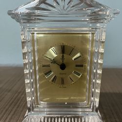 Vintage Hechinger West Germany Lead Crystal Desk Clock WORKS Quartz Time Austria