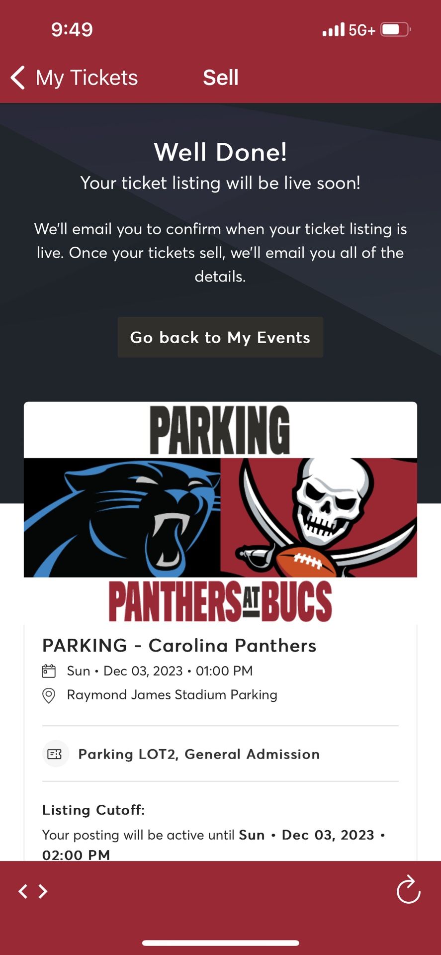 Tampa Bay Buccaneers Vs Carolina Panthers PARKING