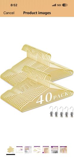 40Pack Gold Hangers + 5 Clothes Pins, Premium Glossy Gold Strong Metal Hangers, Upgraded Thickened Reinforced 50lbs Weight Capacity, Suitable for Heav