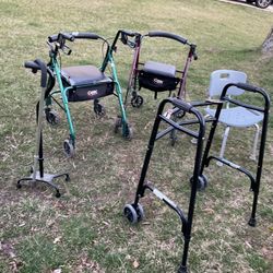 Three Very Good Walkers, A Shower Chair, They’re In Very Good Condition (NO SHIPPING) The Black  Walker Is SOLD