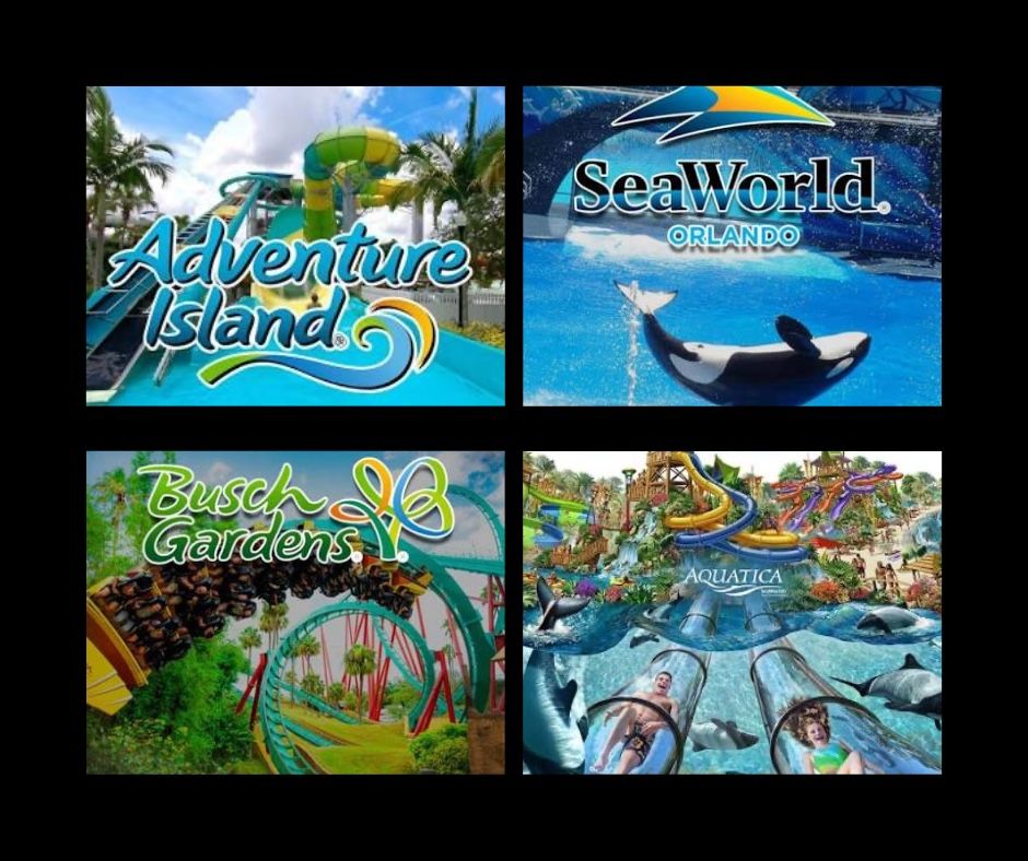 Seaworld, Aquatica, Busch Gardens, and Adventure island Tickets