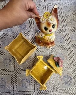 Vintage ceramic yellow tray, planter and jewelry box