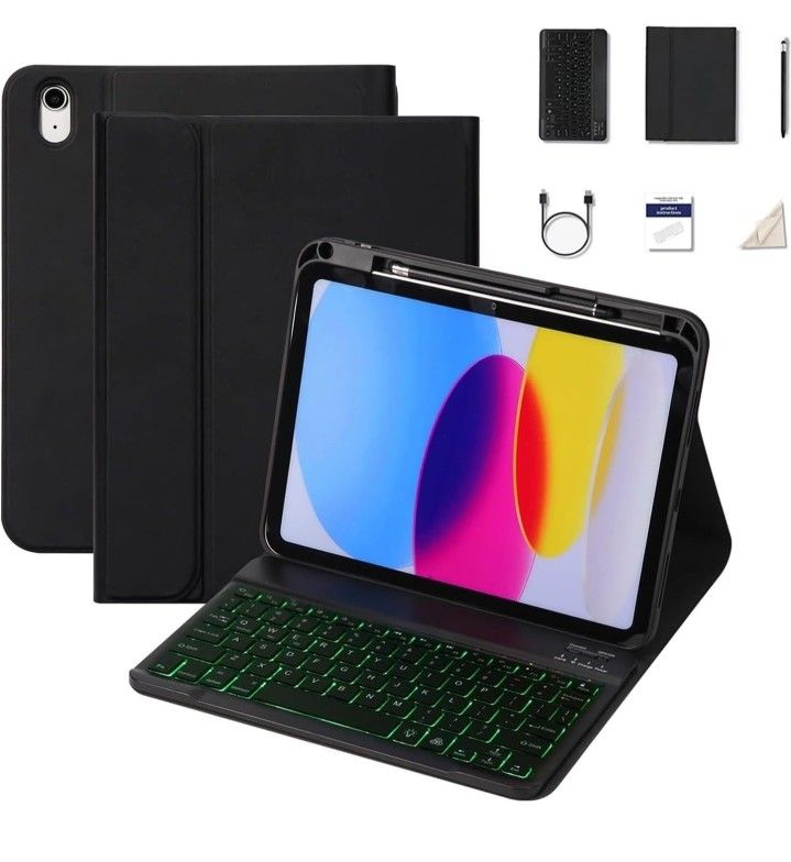 iPad 10th Generation Case with Keyboard,7 Color Backlit,