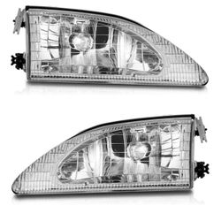 Halogen Headlights for 1 Ford Mustang (w/Cobra) Headlight Assembly Pair Replacement for 1 1 1998 Driver and Passenger Side Chr