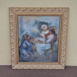 Vintage Impressionalism Pierre Auguste Renoir "La Famille" Giclee On Canvas Art Print, Ornate Gold Frame  