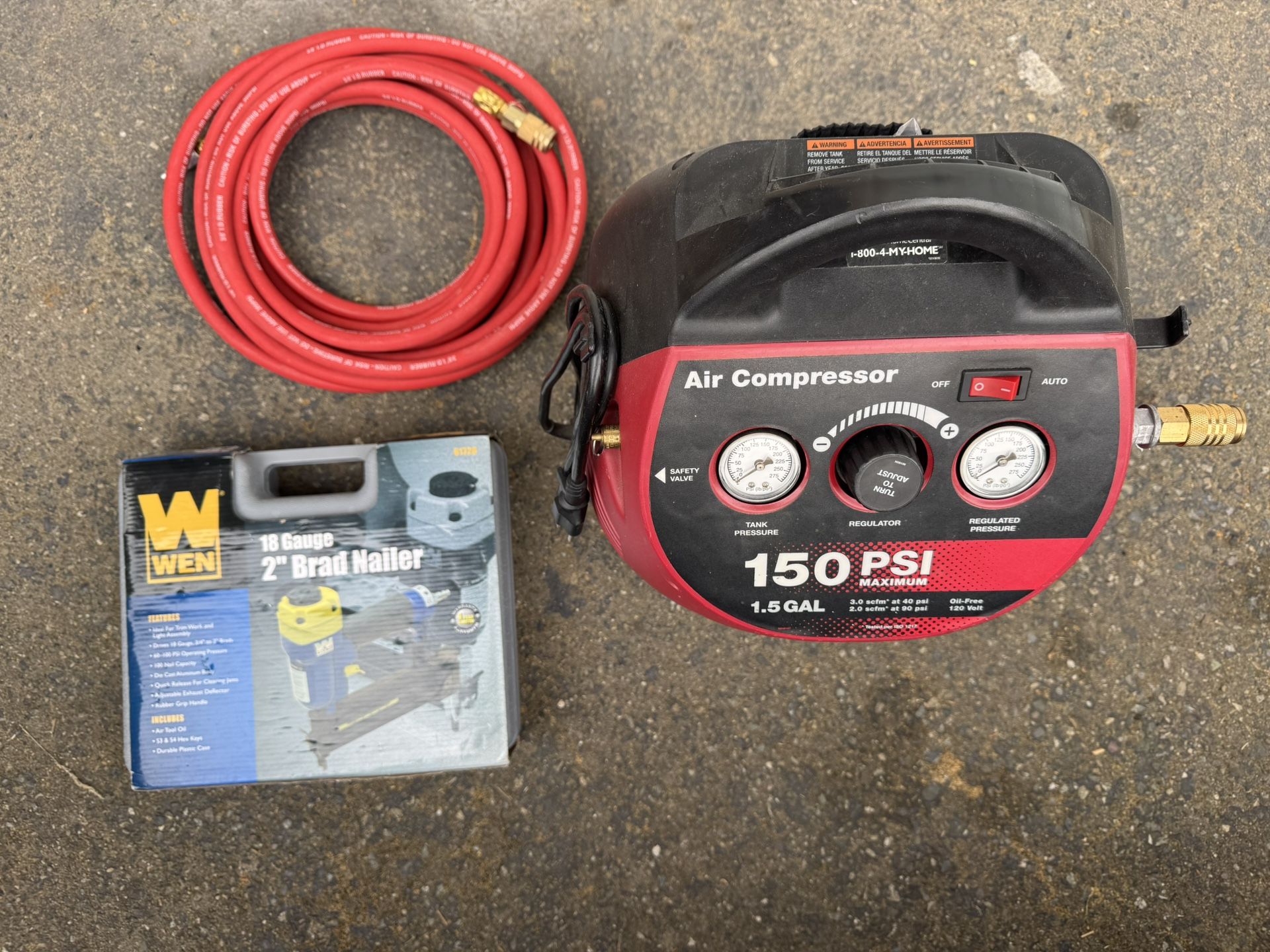 Craftsman 1.5 Gal Air Compressor With Hose And Brad Nailer Gun