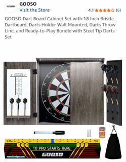 NEW - GOOSO Dart Board Cabinet Set with 18 Inch Bristle Dartboard, Darts Holder Wall Mounted, Darts Throw Line, and Ready-to-Play Bundle with Steel Ti