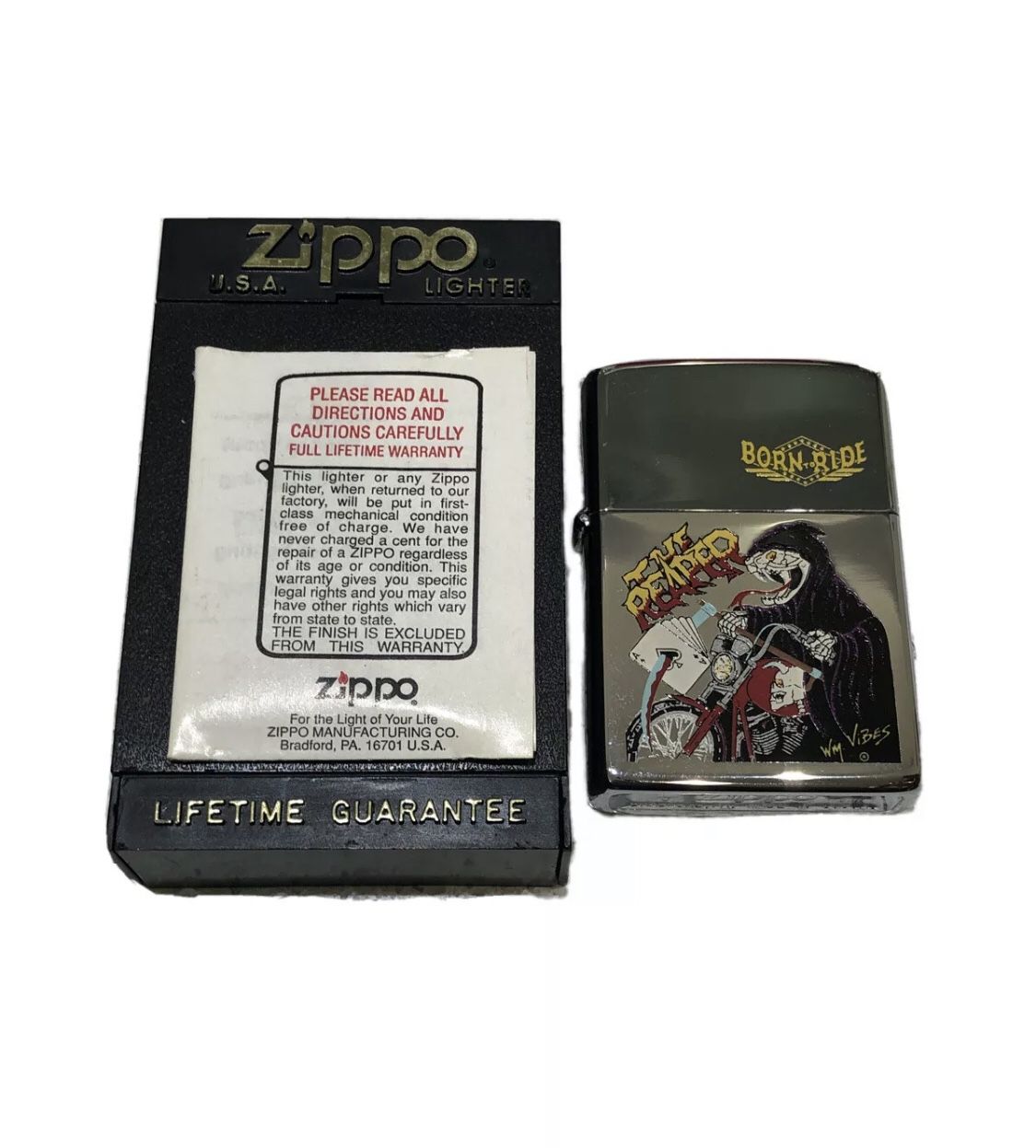 Zippo Lighter Made In USA “Born To Ride” The Reaper *NOT TESTED*