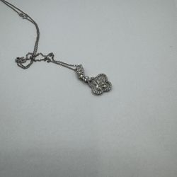 14K White Gold Chain with Clover Charm & Diamonds – 5.00g