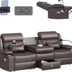 3-Seater PU Leather Recliner Sofa w/ USB Ports, Console & Storage Drawer 