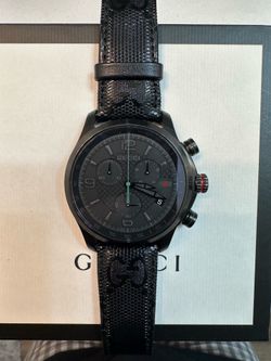 Gucci G Timeless Chronograph Black Dial Black Leather Strap Watch