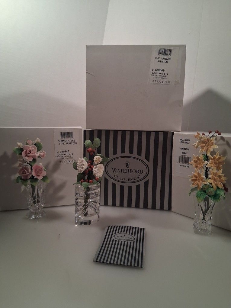 Waterford Jeweled Flowers In Base Minis