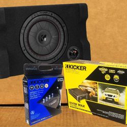 Kicker CVTDF10 Shallow Sealed Enclosure 10" CompVT Subwoofer CXA Mono Amplifier Wiring Kit 750 Watts Bass Package 🚨 Payment Options Available 🚨