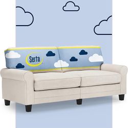  Copenhagen 78" Rolled Arm Sofa, Easy Care Polyester, Soft Pillow Back, Pocket Coil Seat Cushions, Removable Covers, Loveseat or Couch for Small Space