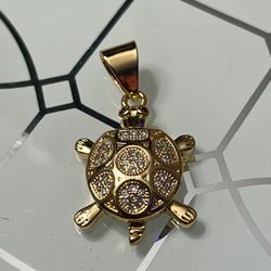 Turtle Gold Plated Pendant With Clear Stones