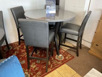 5-Piece Counter Height Dining Set – Faux Marble Table + 4 Chairs
