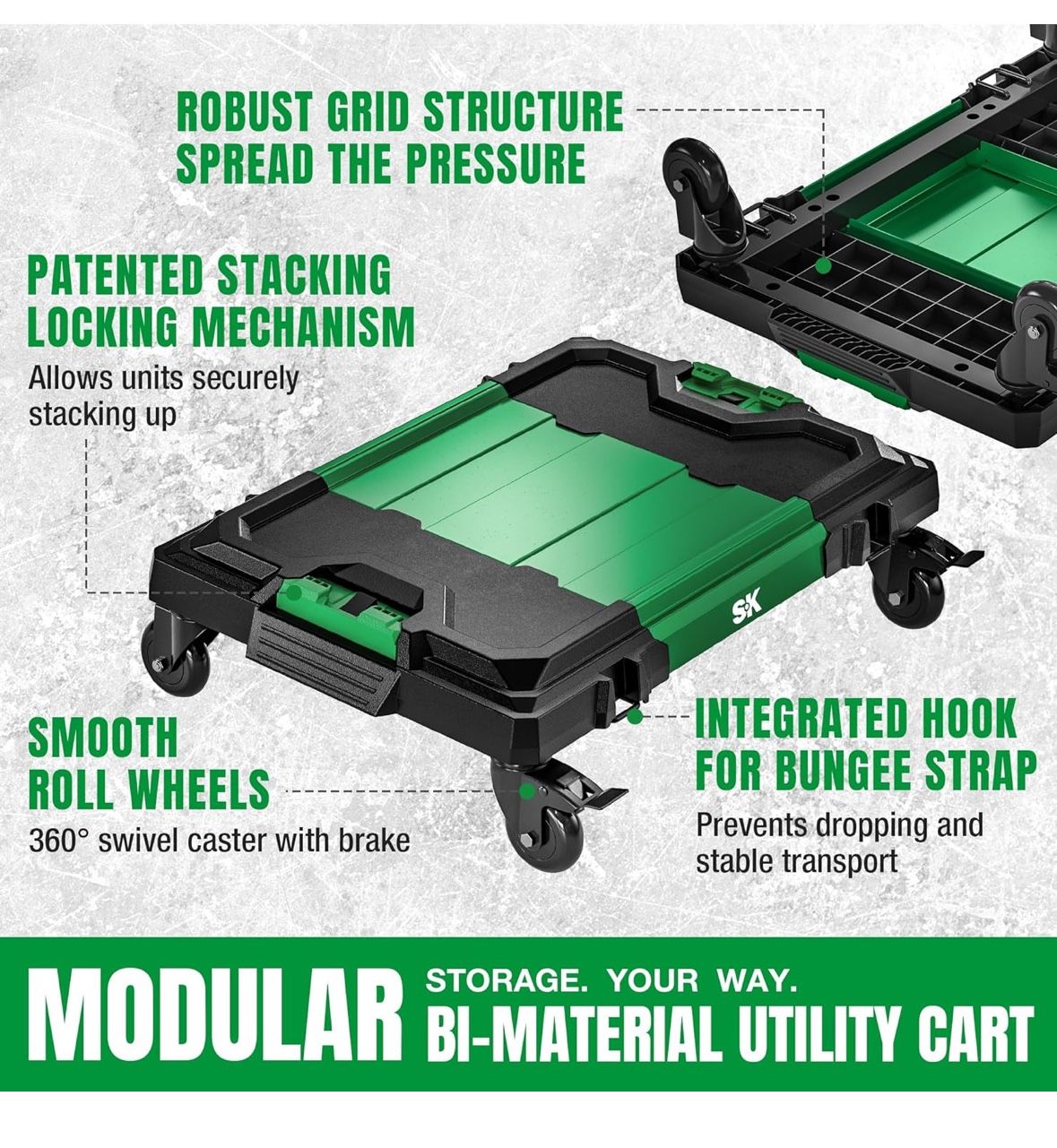 SK Utility Cart, Dolly Cart, Rolling Tool Cart, Patented Auto-Lock Mechanism, Holds up to 500 Lbs