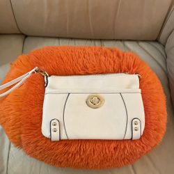 White Clutch Wristlet With Gold Details 