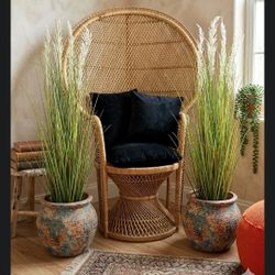 2 Pcs 4ft Tall Artificial Grass Plants - Faux Feather Reed & Pampas Grass in Pots - Modern Indoor/Outdoor Floor Greenery
