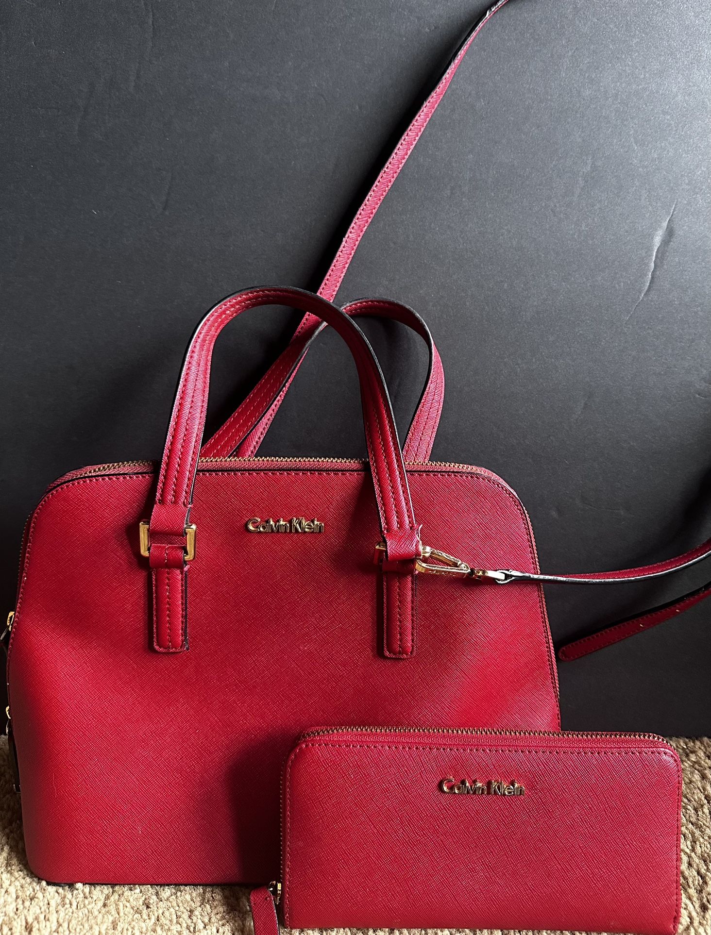 Calvin Klein Satchel Purse with Matching Wallet & Dust Cover Bag