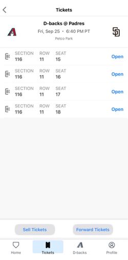 4 Tickets: Arizona Diamondbacks @ San Diego Padres - Friday, Sept 25