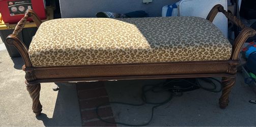 Upholstered Schnadig Bench with Leopard Print Cushion and storage