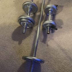 Several Weights (40 Lbs) Hand Barbell And Curler Bar. Would Retail $120-$150. Sell All One Price 