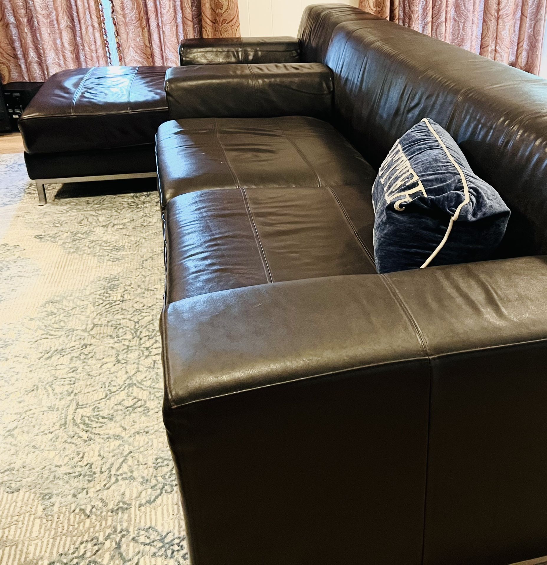 Leather Sofa with Chaise (dark brown color) Moving Sale
