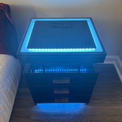 Pair of Modern Black Nightstands w/ Wireless Charging + LED Lighting